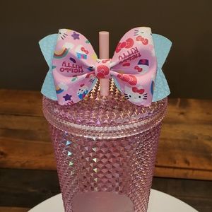 Hello Kitty Pink Blue Bow Straw Topper